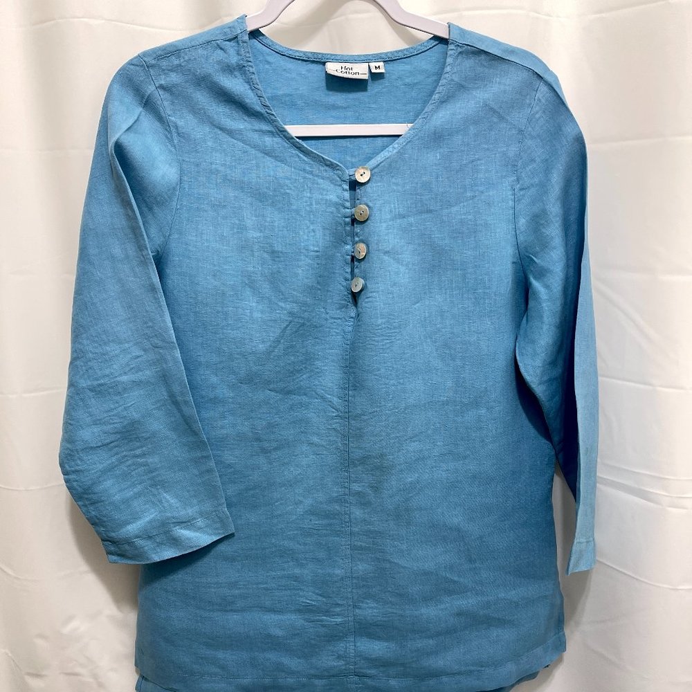 Hot Cotton Women’s Linen Top, Sz M, Blue, PM22
